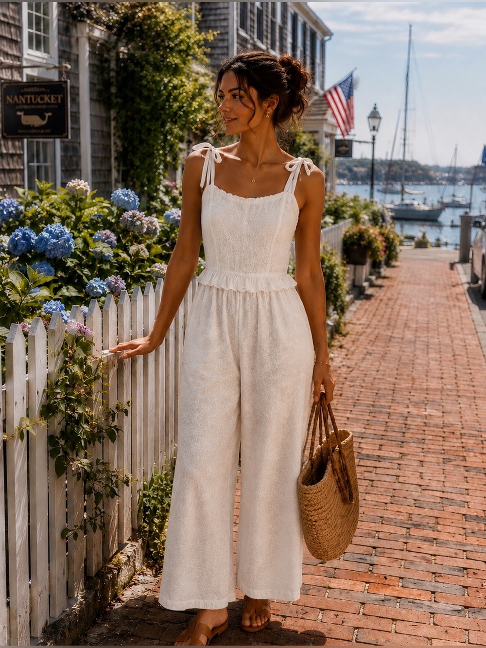 Misa Los Angeles Cream Tie-Shoulder Wide-Leg Jumpsuit with Smocked Bodice
